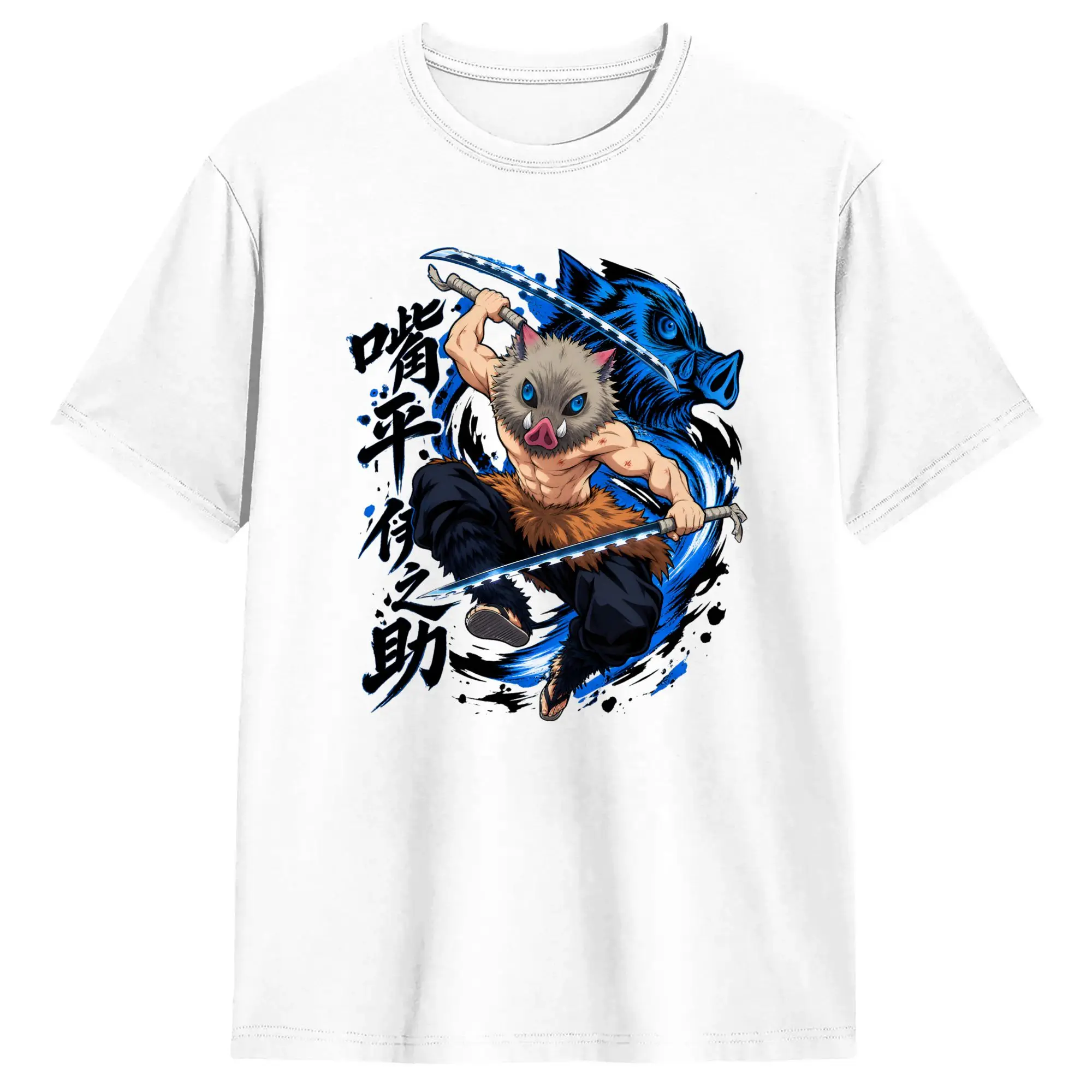 Inosuke  Pure Cotton T Shirt For Men's Summer Demon Slayered Y2K Basic T-Shirts O Neck Harajuku Tees Big Size Custom DIY Clothes