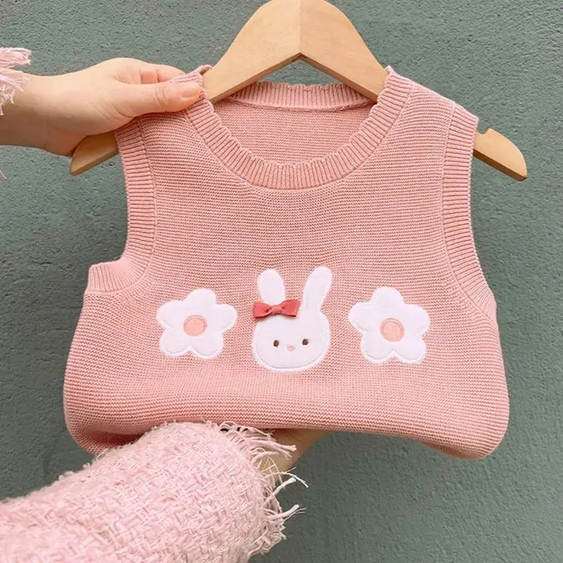 Toddler Baby Girl\'s O-Neck 100% Cotton Knitted Pullover Sweater Vest Kids Cute Rabbit Sleeveless Vest Coat fits 1-5Years