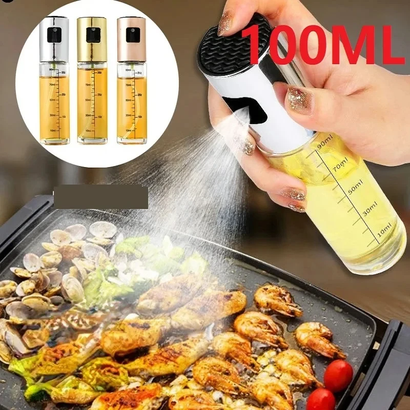 Botella de vidrio con espray para aceite de barbacoa, espray con escala para salsa, vinagre, olla de condimentos, prensa, difusor de Alcohol fino para ensalada, 100ML