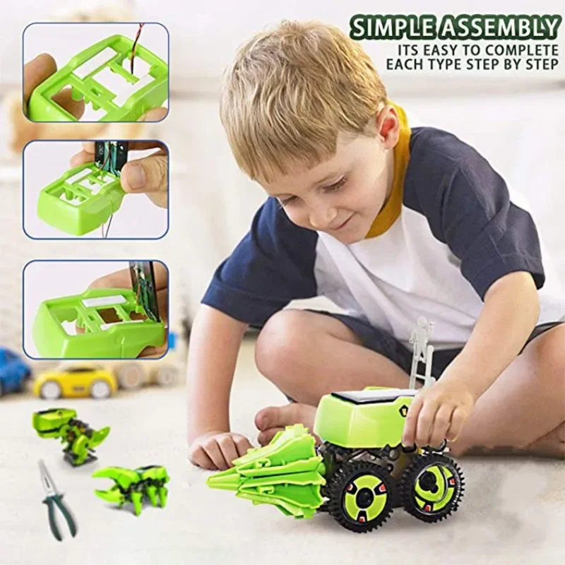 Solar Powered Toy Assembly Dinosaur Toy Solar Powered Three in One Robot Experiment Stem Children's Boys and Girls English Toys