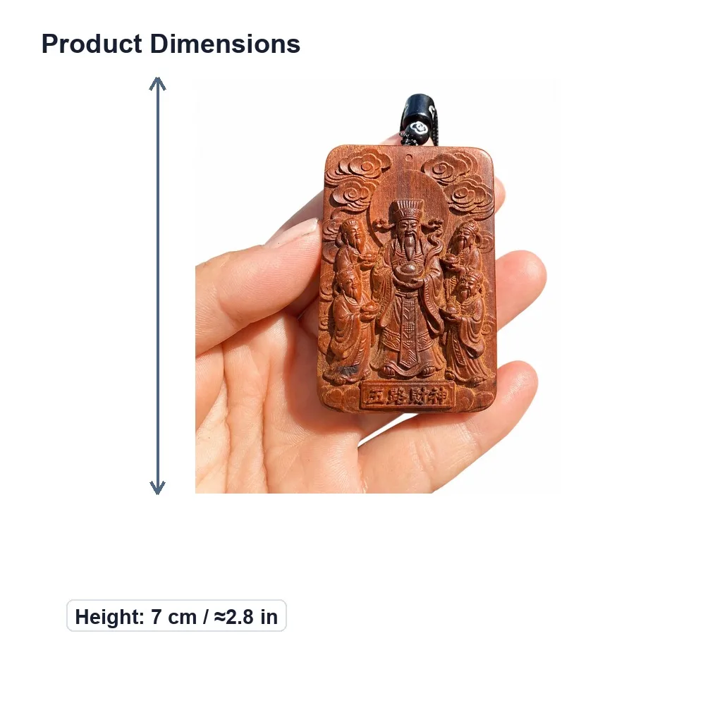 Hand Carved Thunder Struck Jujube Wood Five Road Wealth Gods Pendant Amulet for Feng Shui Spiritual Protection Gift Idea
