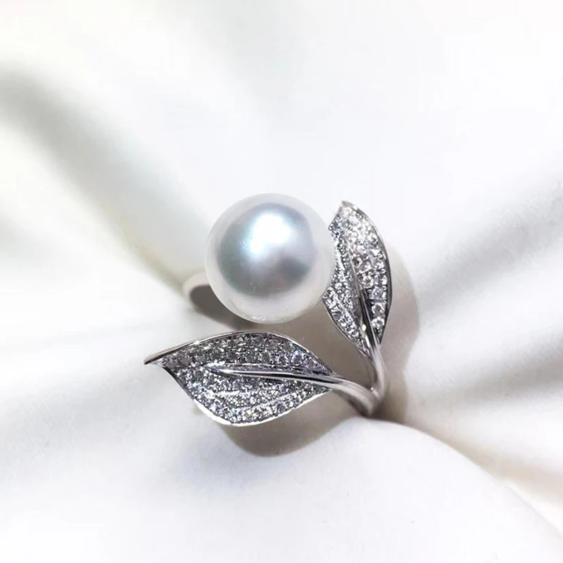 Huitan Neu Gestaltete Imitation Perle Blatt Ringe für Frauen Silber Farbe Modische Weibliche Ringe Hochzeit Party Süße Schmuck