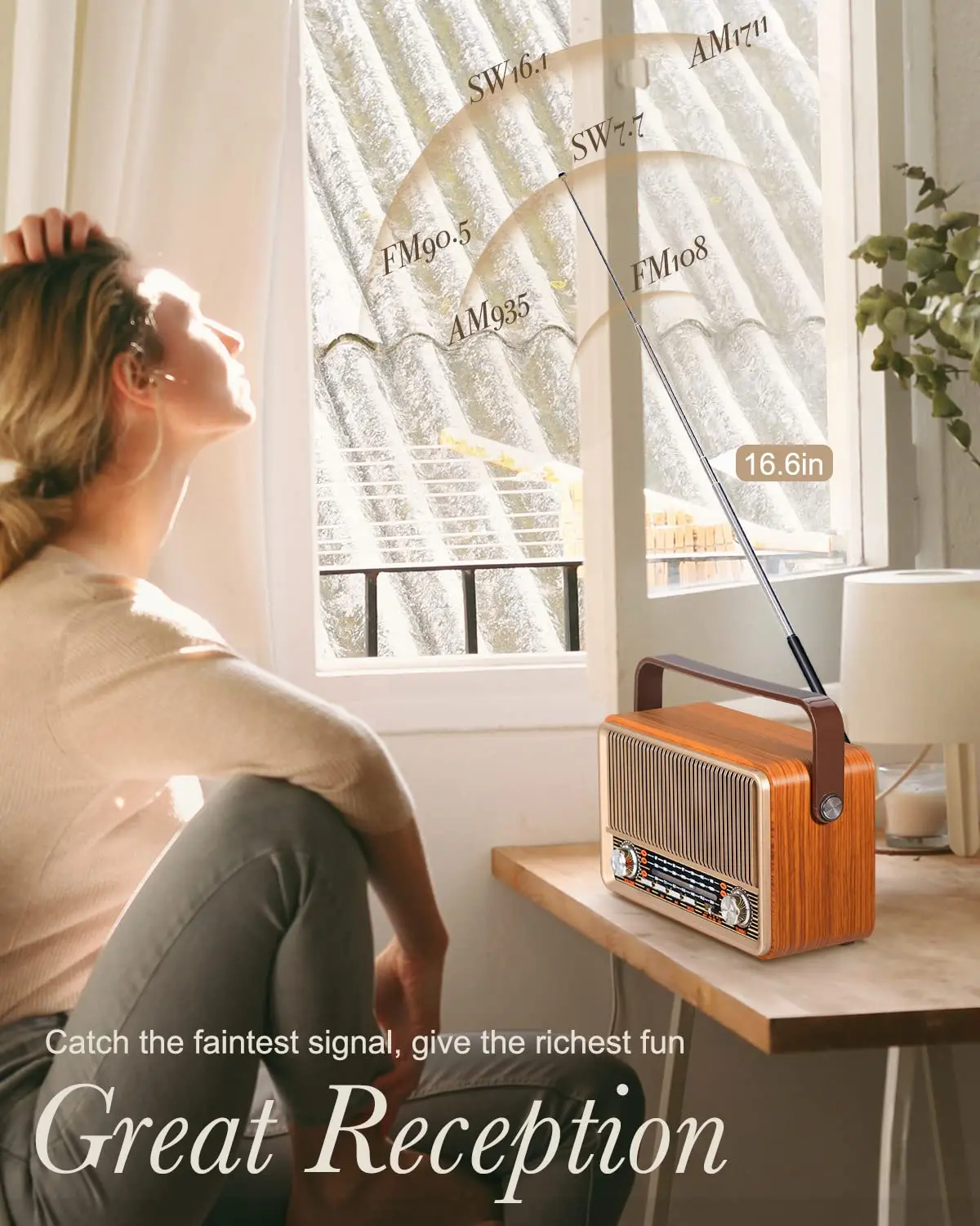 PRUNUS J-120 Radio Portable AM FM, Transistor Radio Plug in Wall Powered Radio for Home Outdoor,Retro Vintage Bluetooth Speaker