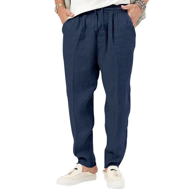 

Men's Linen Blend Drawstring Pants Casual Loose Elastic Waist Trousers
