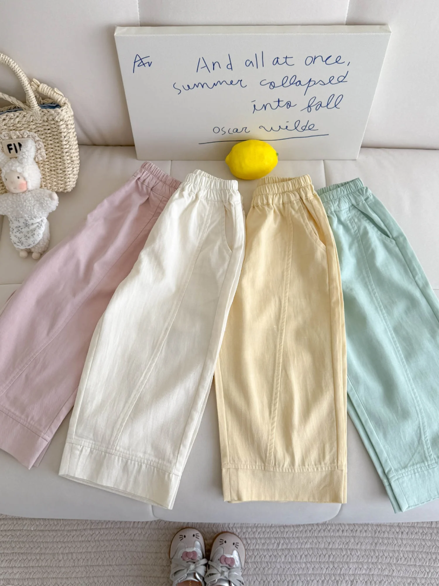 Faionable Baby Straight Leg Pants Children's Casual Trousers Summer New Sle Ele Girls' Pants Korean Sle Patchwork