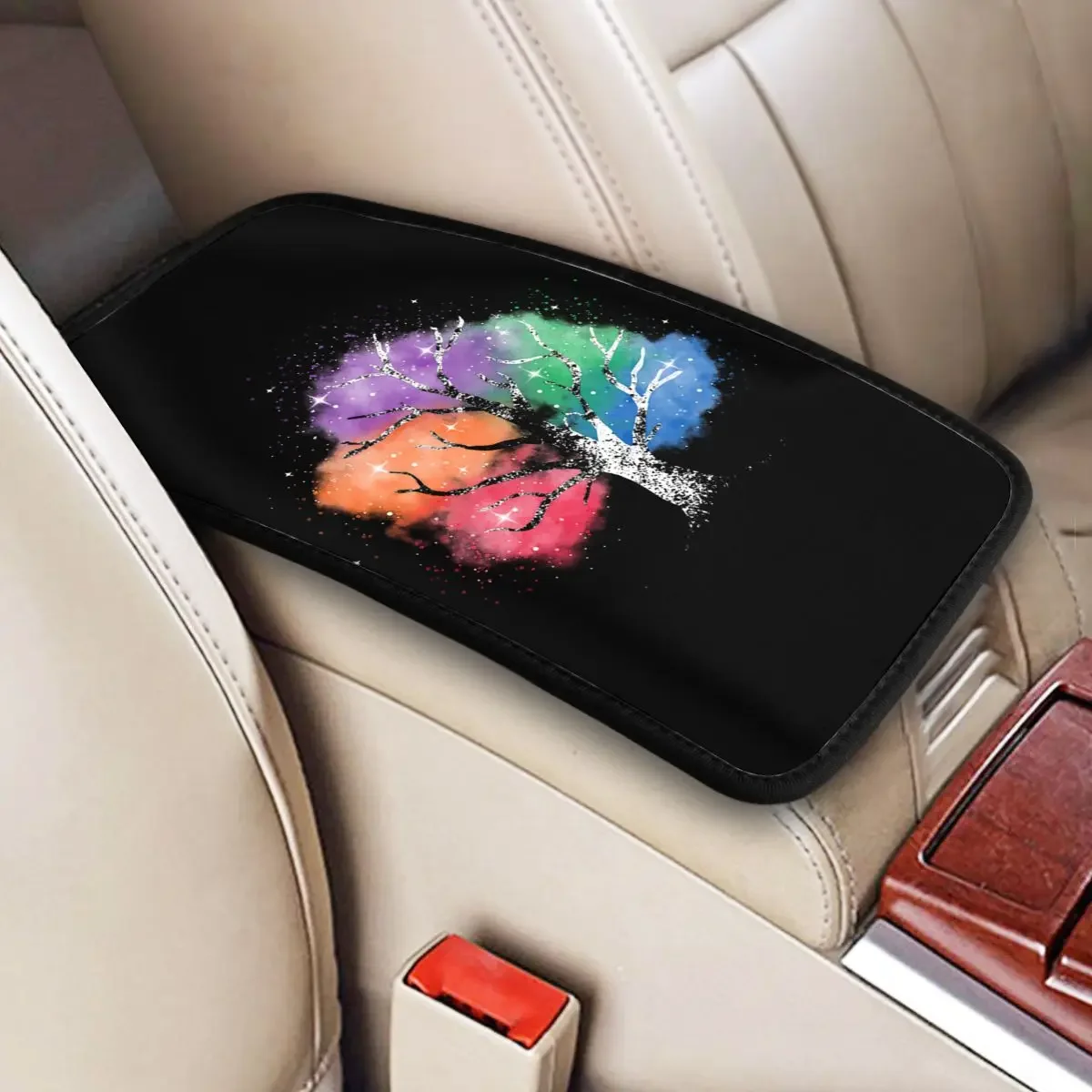

Car Armrest Cover Mat Tree Of Life Waterproof Center Console Protective Cushion Pad Colorful Auto Interior