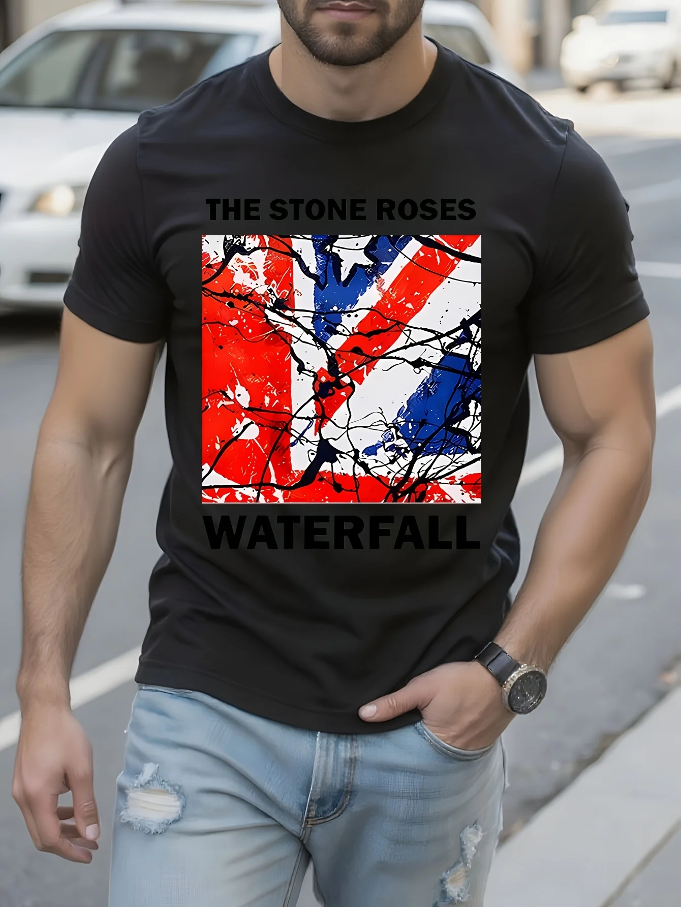 

the stone roses waterfull T-shirt Cotton Men T shirt New TEE TSHIRT women Tops# color: White, size: XXL