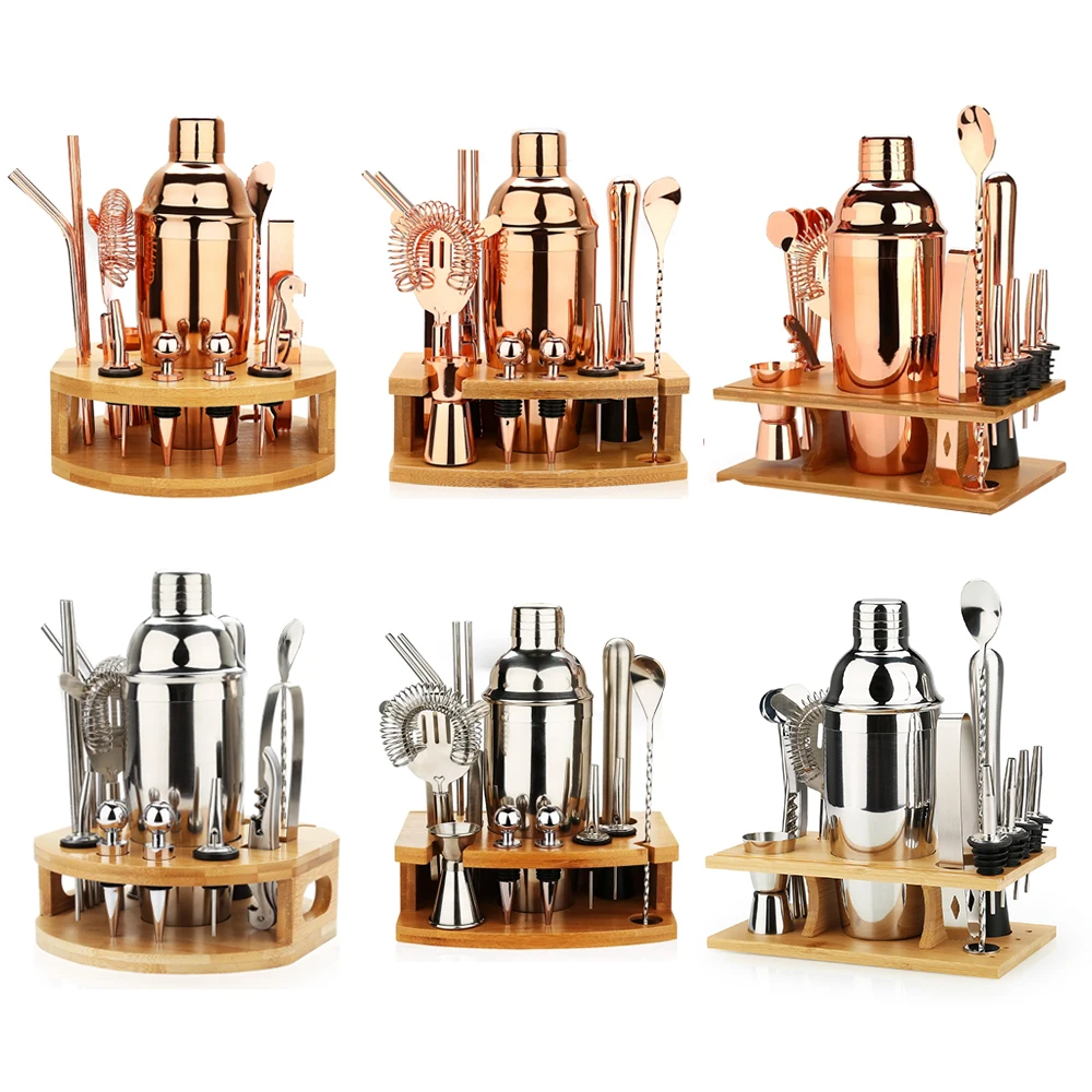 Juego de coctelería de acero inoxidable, kit de herramientas de bar, kit de barman, mezclador de 750 ml, coctelera Boston para martini, kit para fiestas y bebidas.