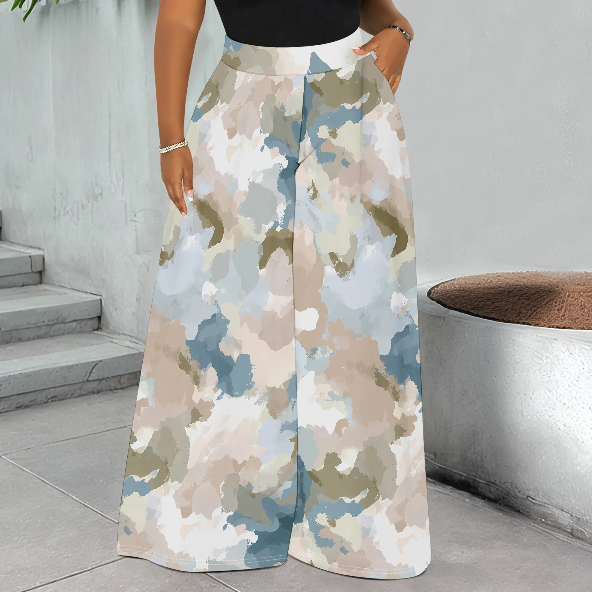 

Camouflage Print Pocket Pants, Wide Leg Trousers, Casual Palazzo Pants, Loose Fit Bottoms, Women's Daily Wear S-2XL