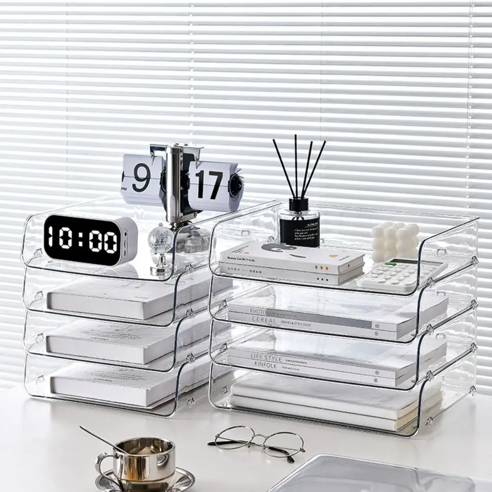 

Simple Desktop Organizer A4 File Storage Tray Papers Rack File Organizer Stackable File Rack Book Shelf Transparent Receipt