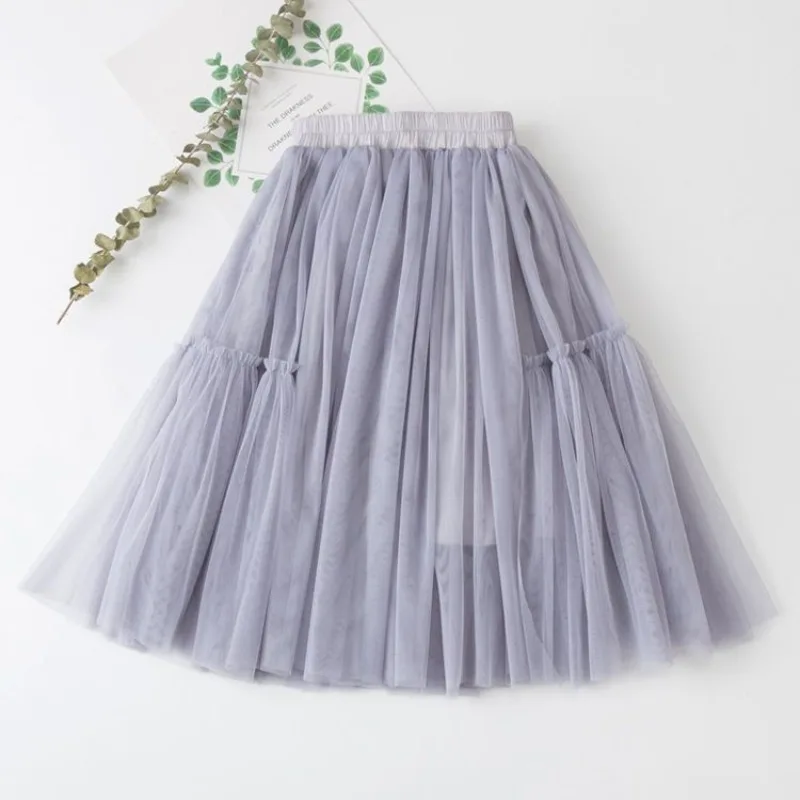 2026 New Korean Floral Print Tulle Mini Skirt High Waist Accordion Pleated Princess Fairy Tale Layered Skirt​