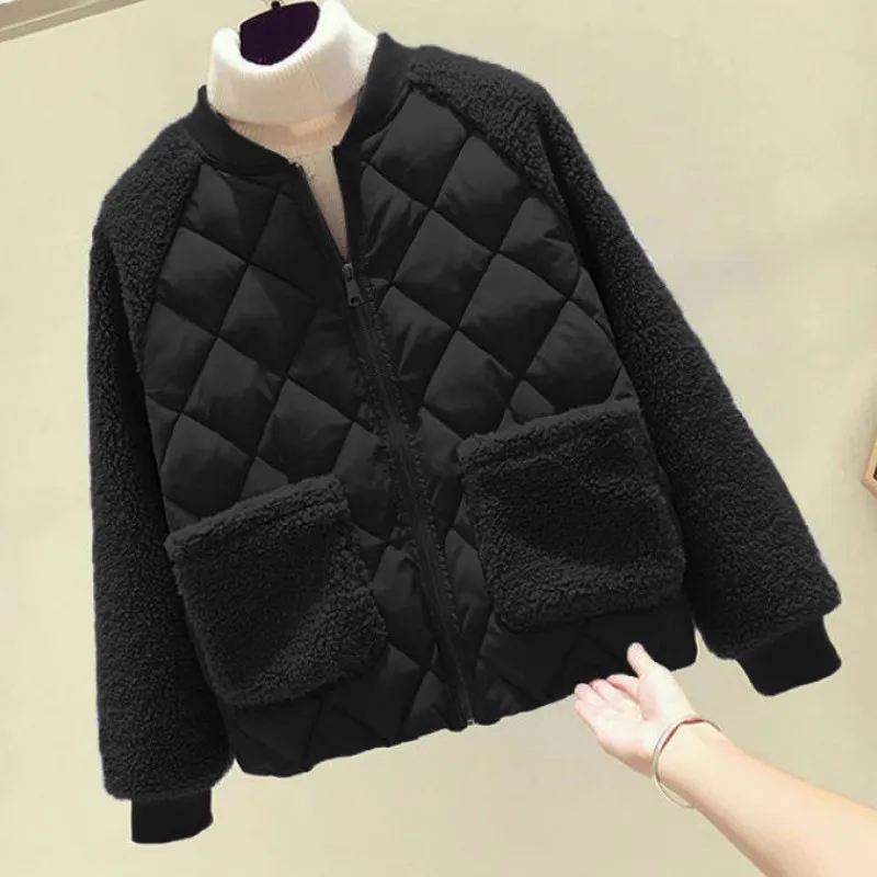 

Lightweight Short Cotton Jacket Women's Loose plus Size Thickened Autumn Winter Coat Korean Style Long Sleeve Zipper Pure Color