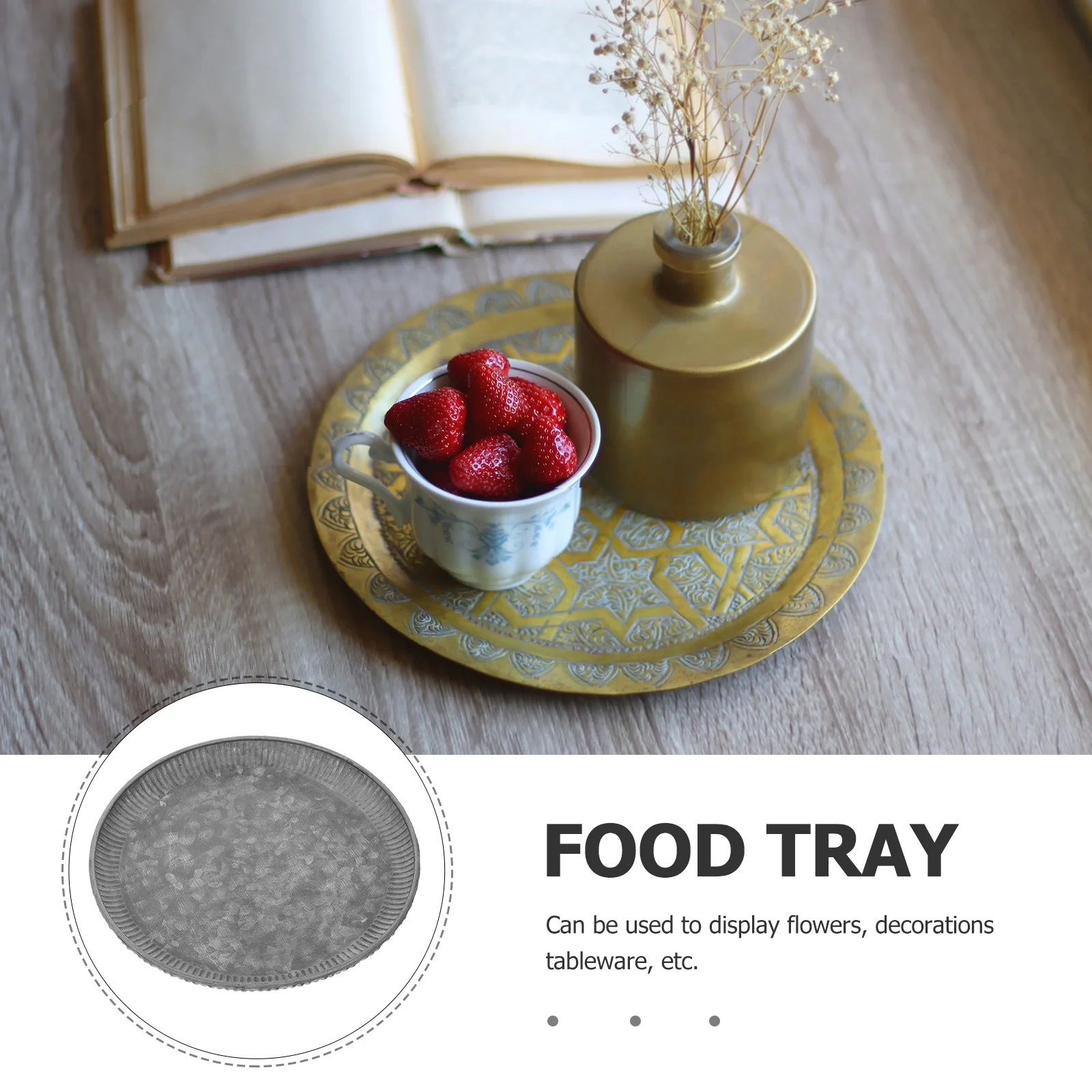 

1pc Metal Decorative Round Galvanized Iron Serving Tray For Home Decor Coffee Table Vintage Rustic Farmhouse Small Table Tray