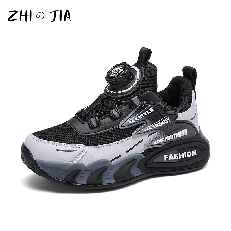 Children Spring Autumn New Sports Shoes Rotating Buckle Mesh Breathable Sneaker Boys Outdoor Lightweight Non Slip Running Shoes