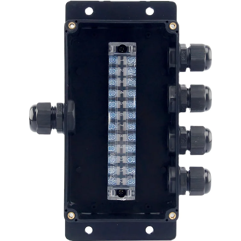 Customized F Series Black ABS Plastic Enclosure IP66 Waterproof Juction Box With PG Joints Terminal Block Support Customization
