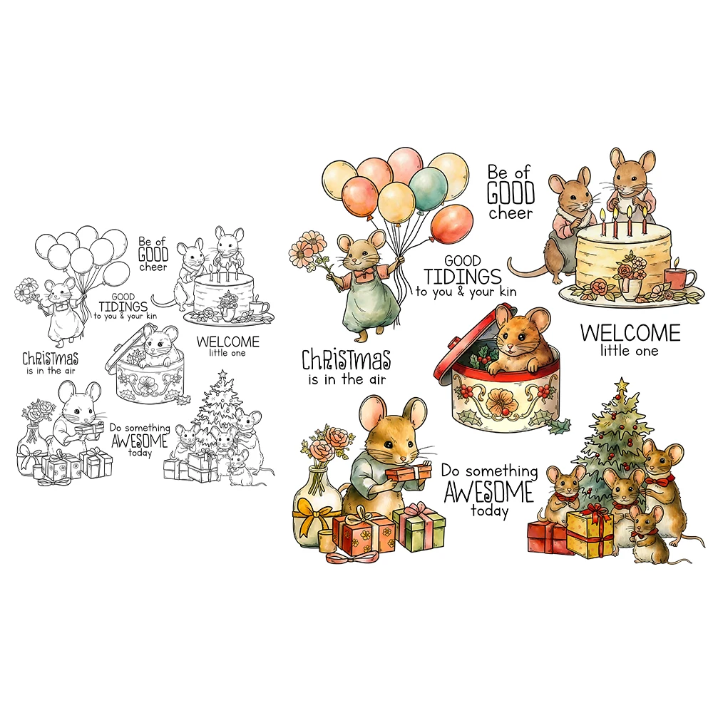 Mangocraft Christmas Tree Cake And Mouse Clear Stamps Xmas DIY Scrapbooking Supplies Silicone Stamp For Cards Albums Decor