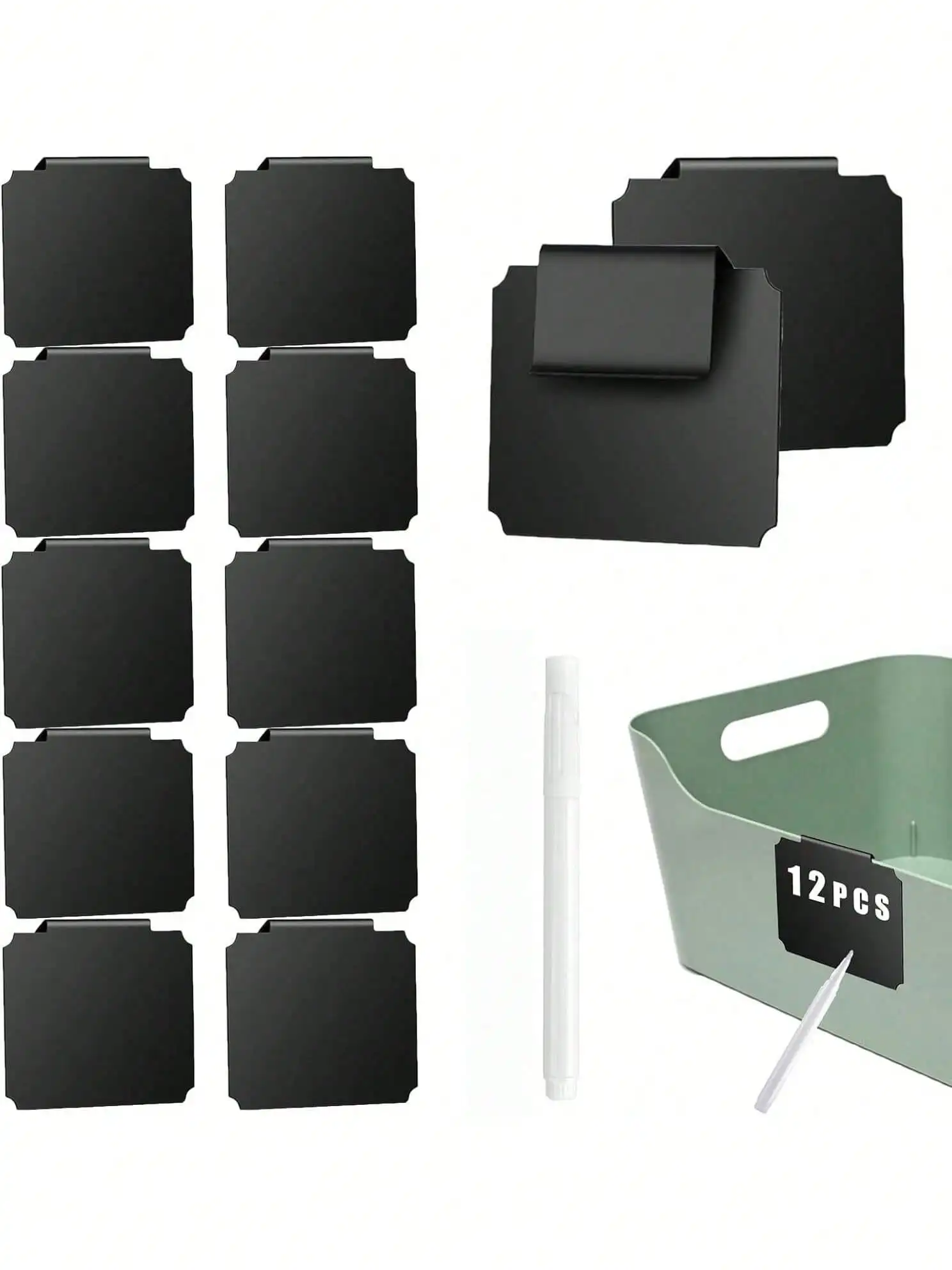 

10pcs Clip On Chalkboard Basket Labels, Dry Erase Bin Tags with Pen for Pantry Storage