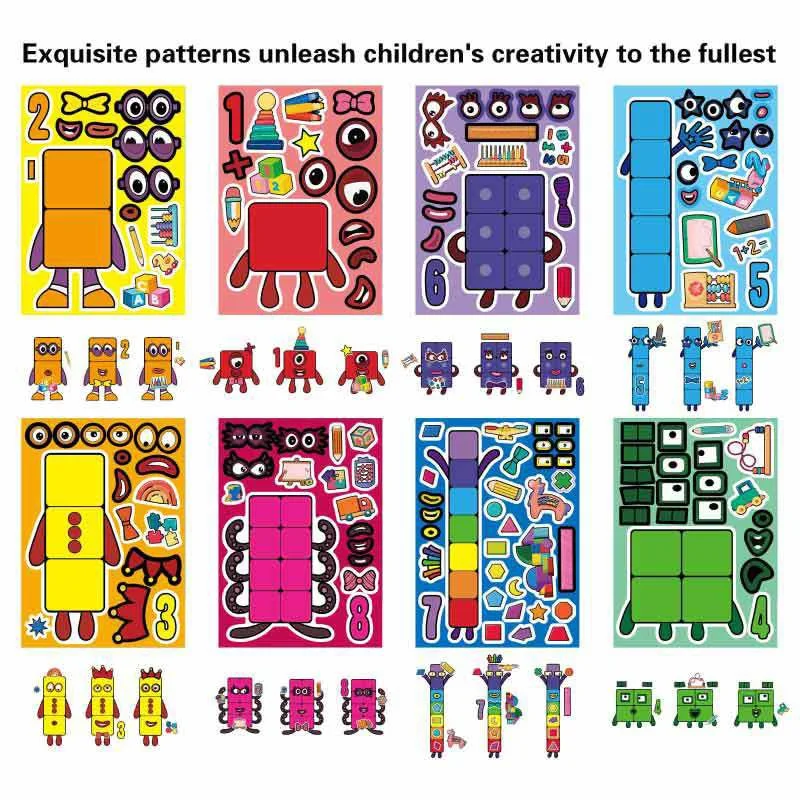 2027 NEW Digital Architecture Puzzle Stickers Set Cute Cartoon Building Block Stationery Decoration DIY Facial 8/16/24 Sheets