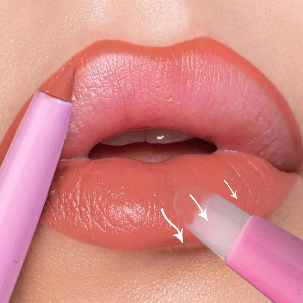 Delineador de labios 2 en 1 con pincel, lápiz labial Nude mate suave, duradero, resistente al agua, tinte de labios rosa, maquillaje nutritivo, cosméticos