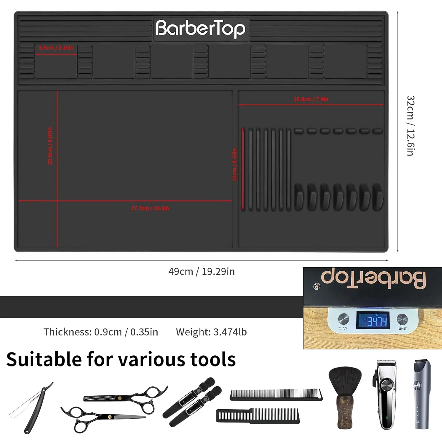 Magnetic Hair Clipper Mat for Barber Shop - PVC Organizer