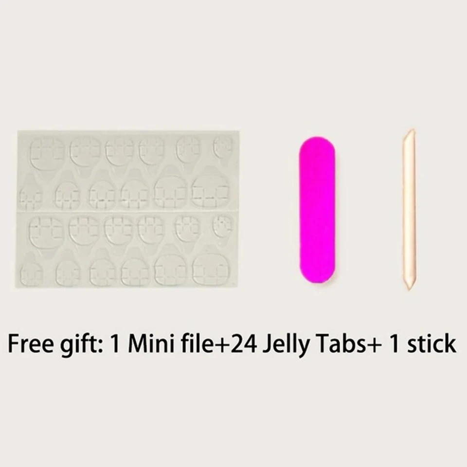 24 uñas postizas para pies, nude, cuadradas, brillantes, con borde blanco francés, para mujer. 5