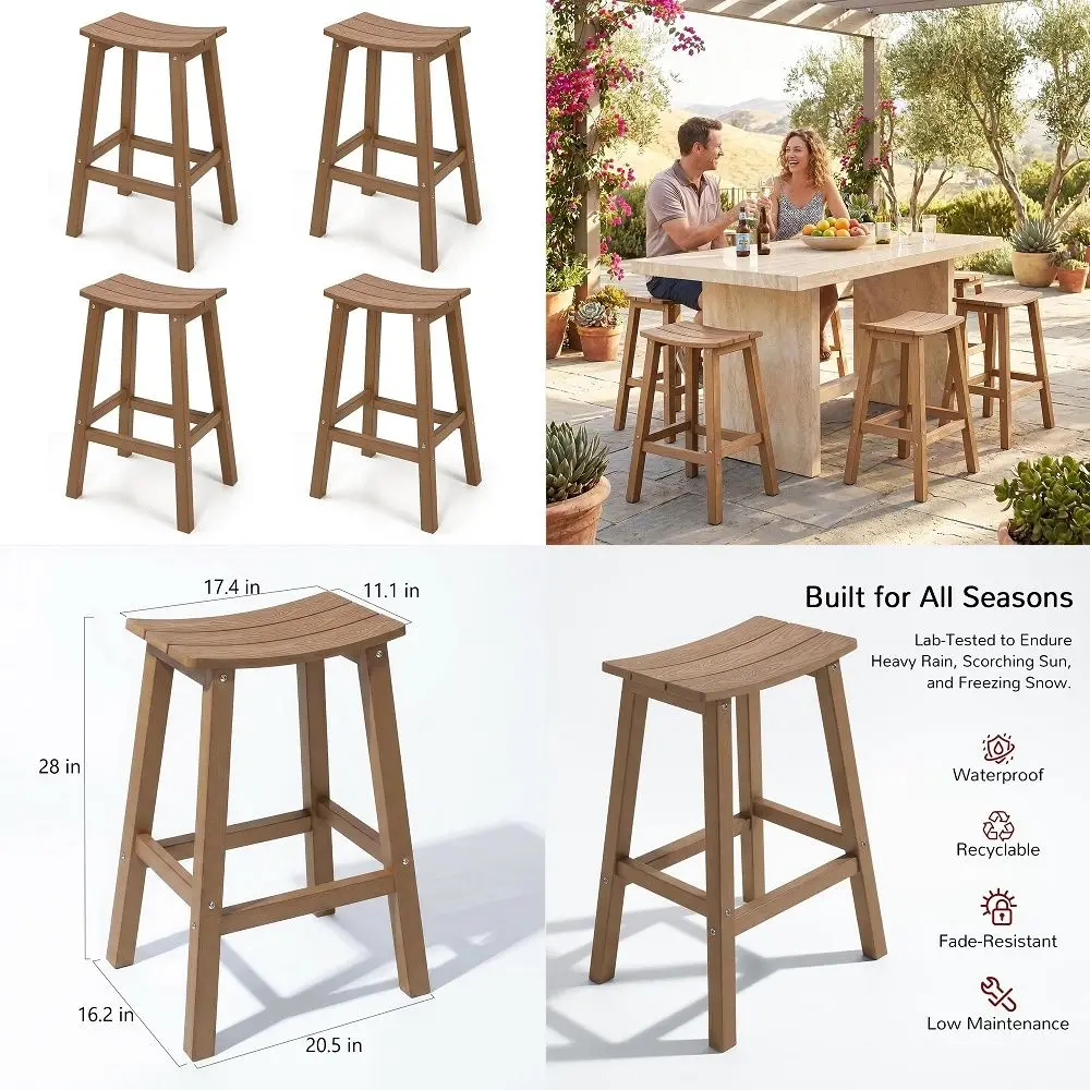 

AllWeather Bar Stools Set of 4, 28 Patio Barstools, Never Rot or Fade, Low Maintenance Outdoor Furniture for Bar, Kitchen Count