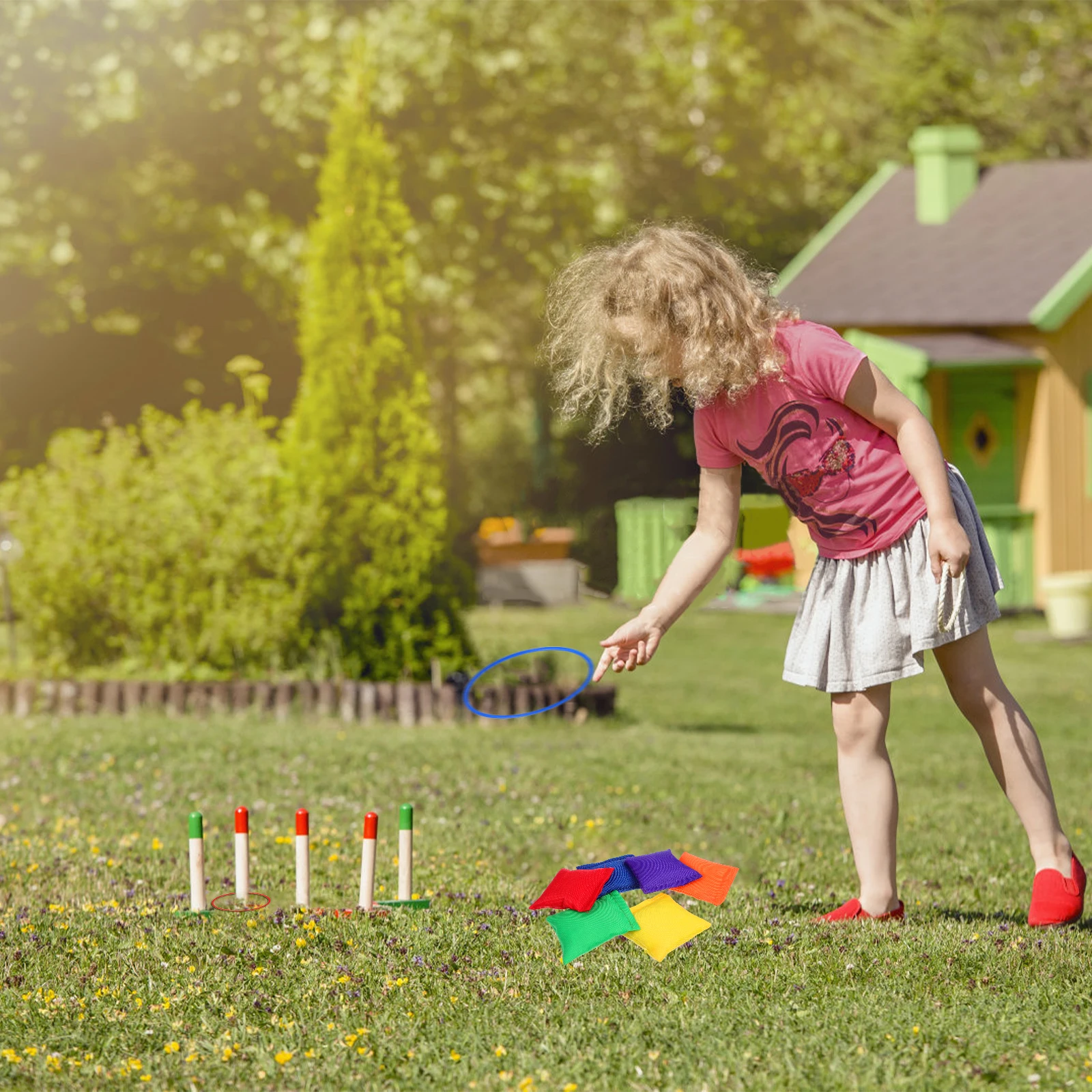 

1 set Ring Toss Game Set 20cm Rings 6 Bean Bags Bright Colors Safe Materials Kids Adults Outdoor Indoor Games