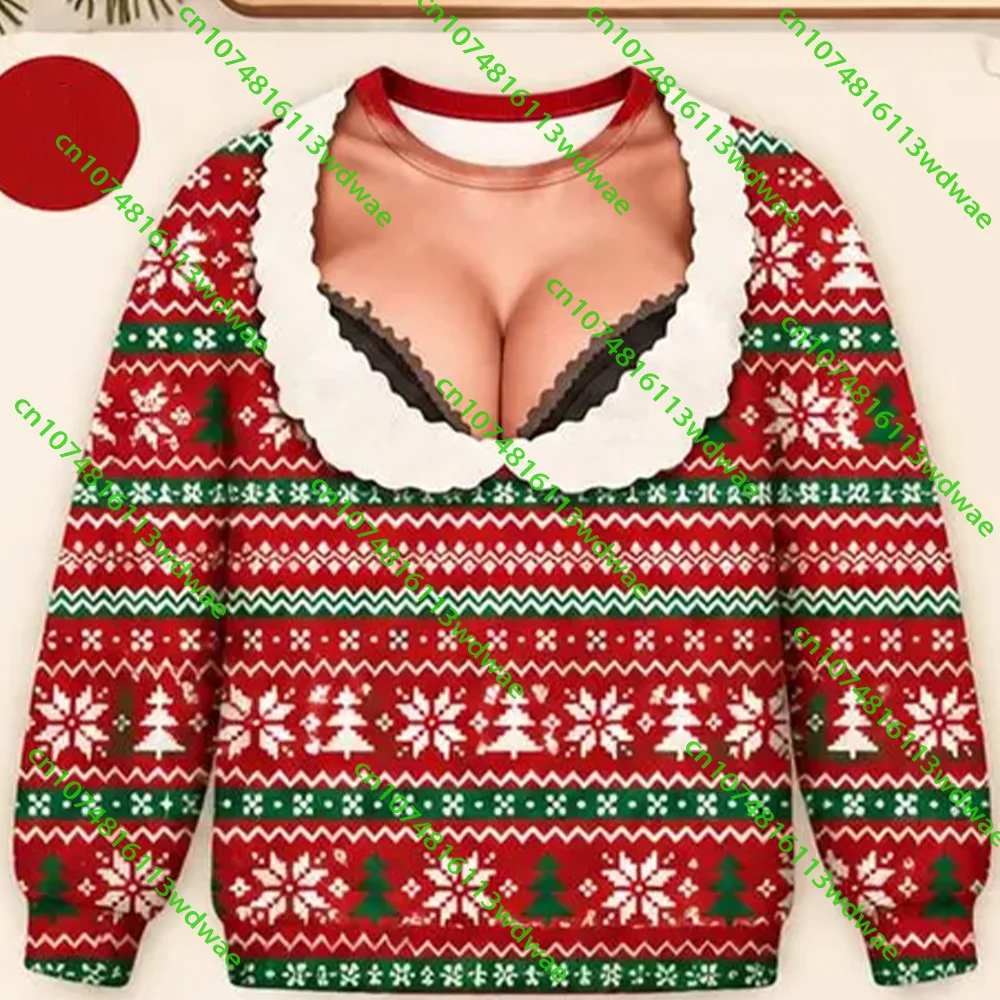 Lustiger 3D-Weihnachtspullover mit Fake-Körper-Motiv für Damen, lustiger Weihnachts-Elf-Sweatshirt, Unisex, hässliches Weihnachts-Party-Outfit, Geschenk für Erwachsene, Hoodie – Detail 7