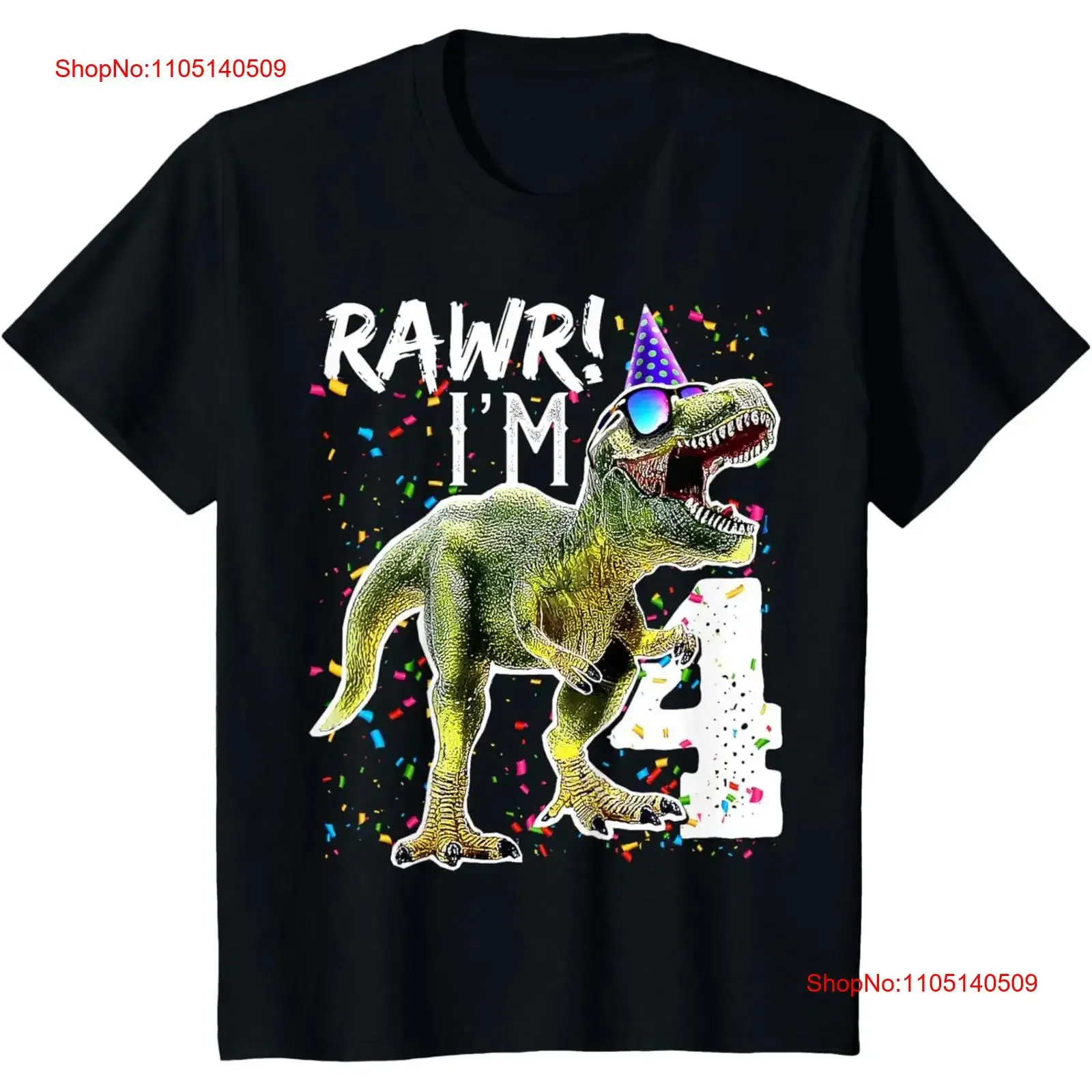 Kids Rawr I'm 4 4th Birthday T Rex Dinosaur Party for Boys Shirt vintage Washed fashion graphic streetwear Casual