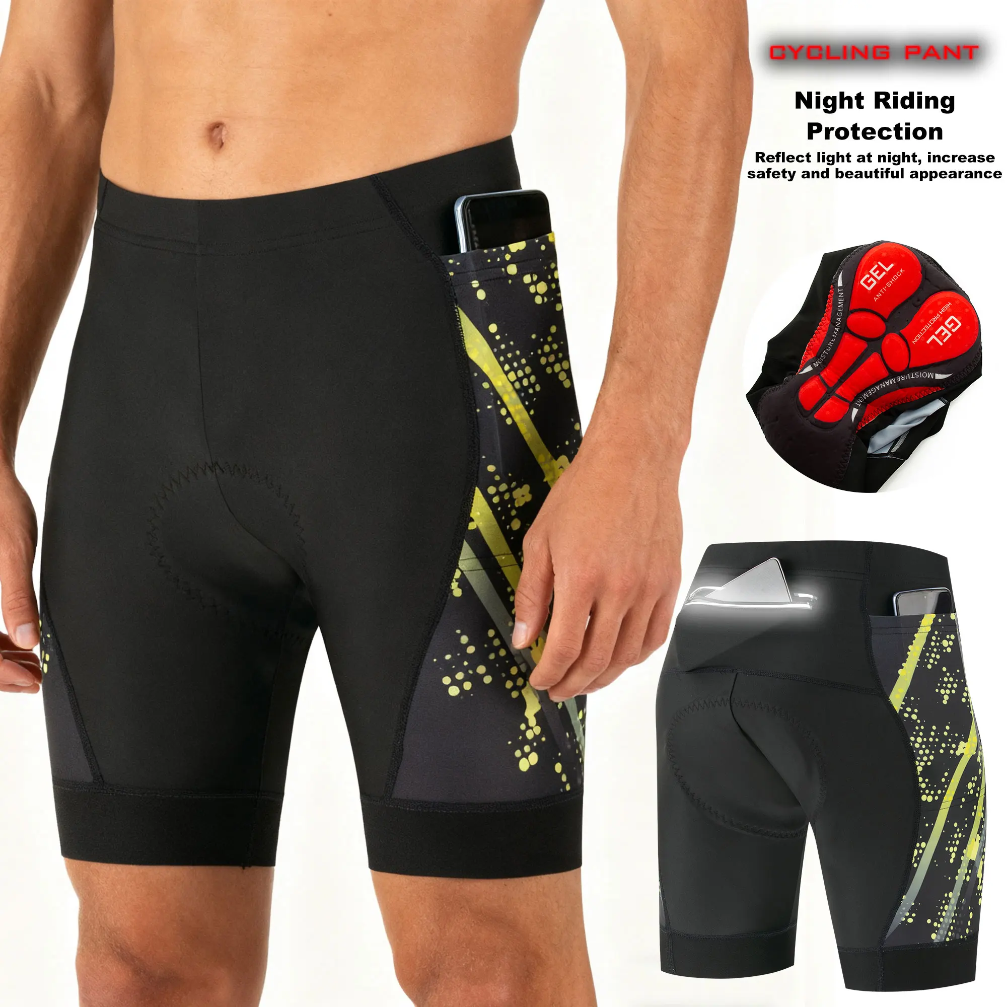 

Breathable Moisture Wicking Tight Shorts Men High Elastic 3 Pockets Cycling