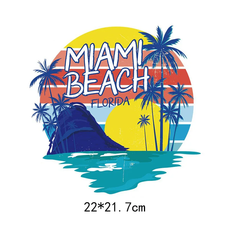 Hot stamping of summer beach scenery DTF Thermo Sticker Decals Heat Transfer Clothes Clothing Crafts Ironing Diy Accessory