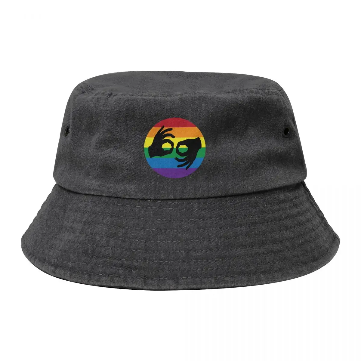

ASL LGBTQ Rainbow American Sign Language Interpreter Symbol Hands Bucket Hat Male hat black New In The Hat Designer Man Women's