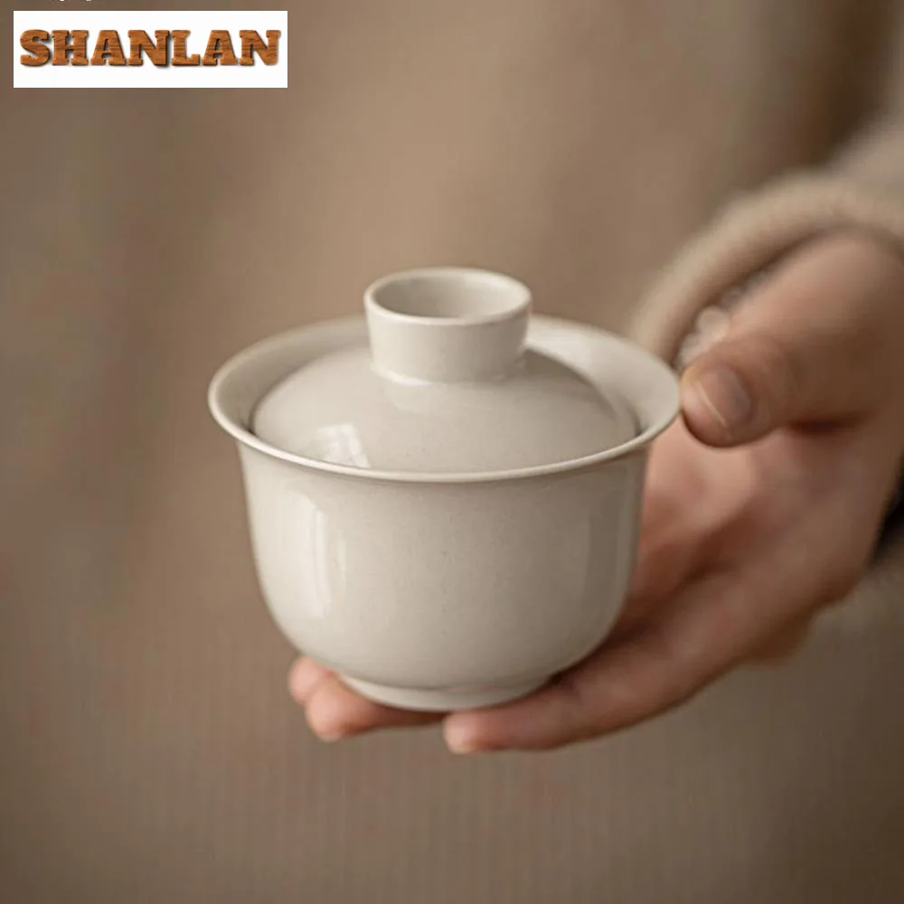 100ml Retro Plant Ash Gaiwan Aesthetic Two Talented Anti Scalding Tea Lid Set Tea Tureen Tea Maker Cover Bowl Drinkware Craft