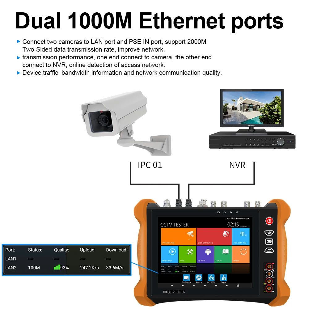 X9 Pro 8inch IP CCTV Tester 8MP AHD CVI TVI camera tester CCTV Tester Monitor 48V PoE power output  UTP Cable Tester Networ Tool - view 4