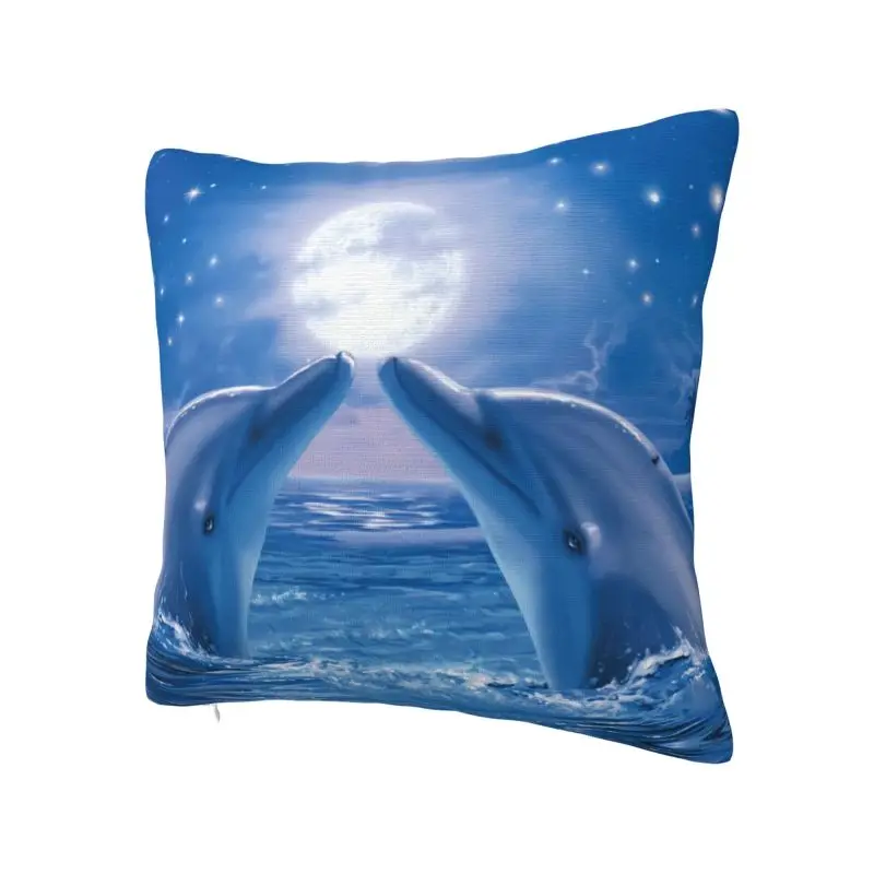 Custom Modern Cute Dolphins Kiss Cushion Cover Soft Sea Creature Ocean Animal Throw Pillow Case Living Room Decoration