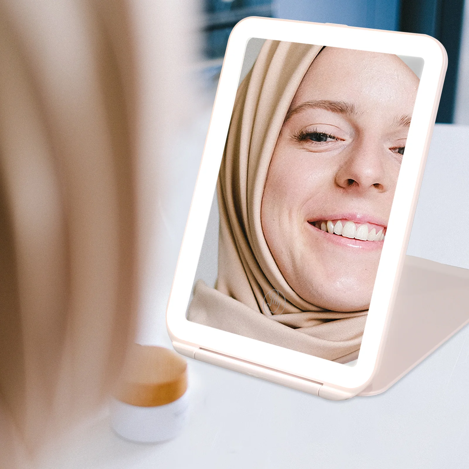 

LED Lighted Makeup Mirror for Women Foldable Portable Vanity Mirror with USB Power Ideal for Travel and Home Daily Use