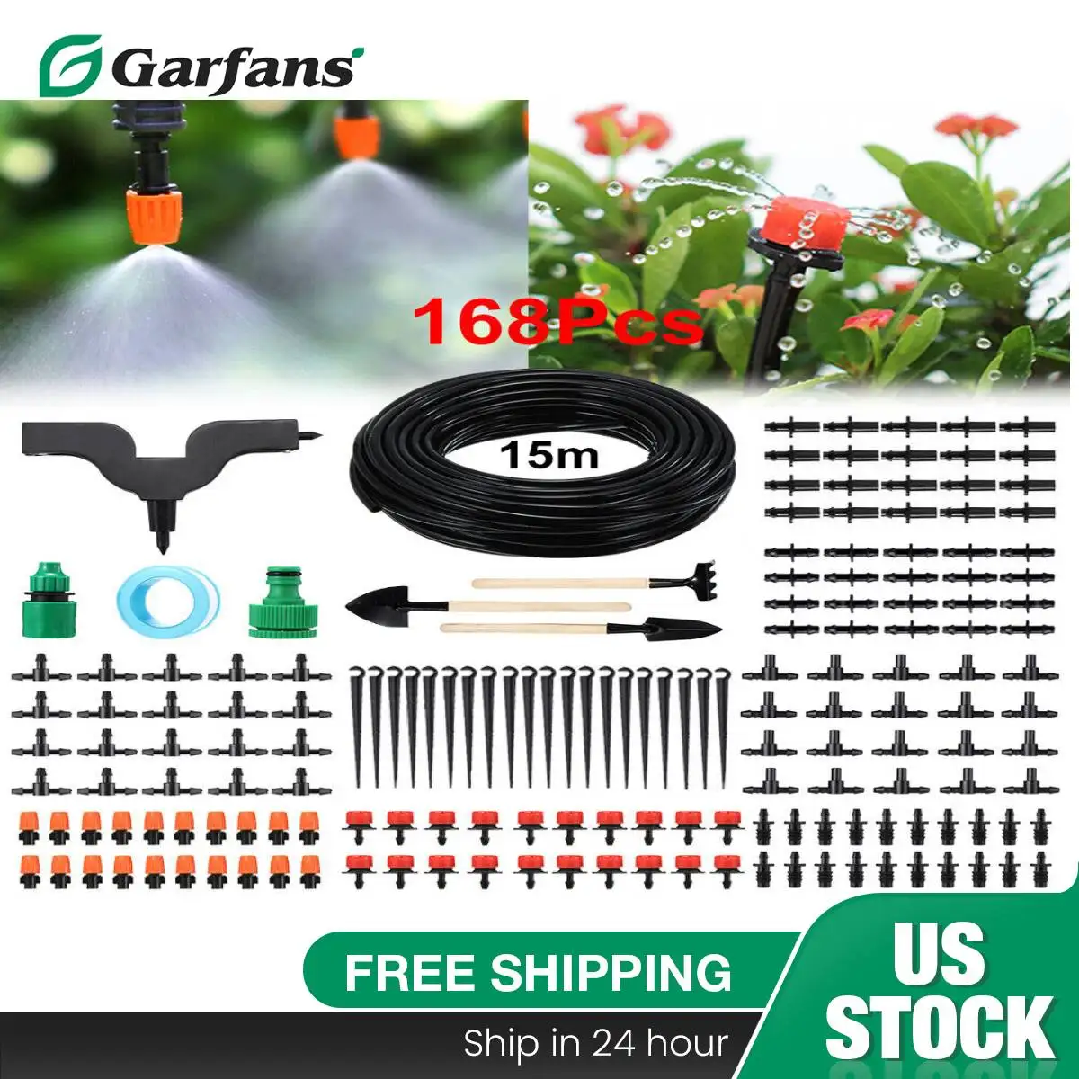 

15m 168Pcs Hose Drip Irrigation System Plant Watering Set 360 Degree Adjustable Drippers For Irrigation Garden Watering System