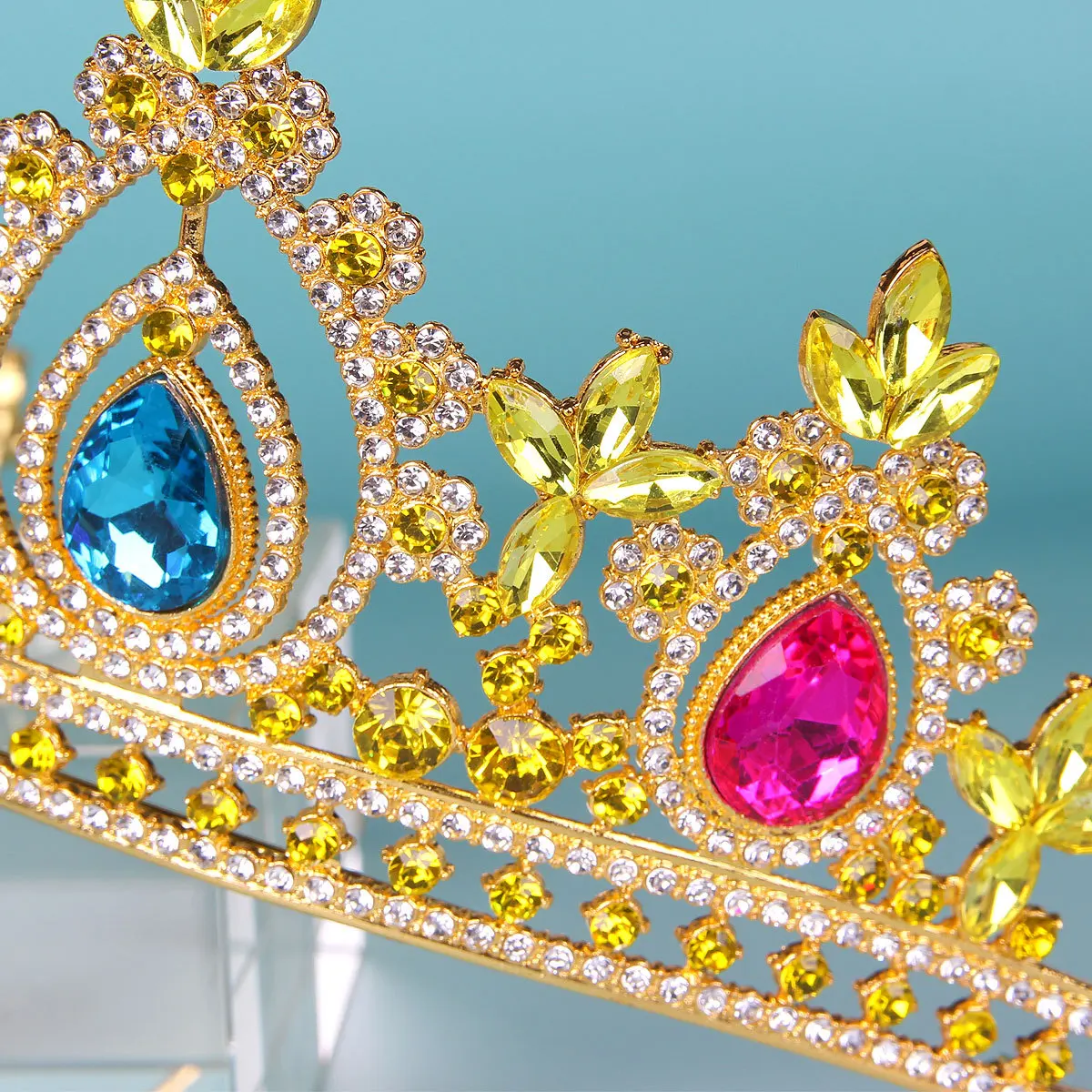 Green Quinceanera Pageant Crown Diadem, Wedding Tiara for Bride, Gold Princess Tiara