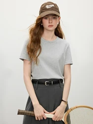 FSLE Straight Shoulder White T-shirt Women 2025 Spring New Style All-match Slim Short-sleeved T-shirt Bottoming Shirt 25FS11303