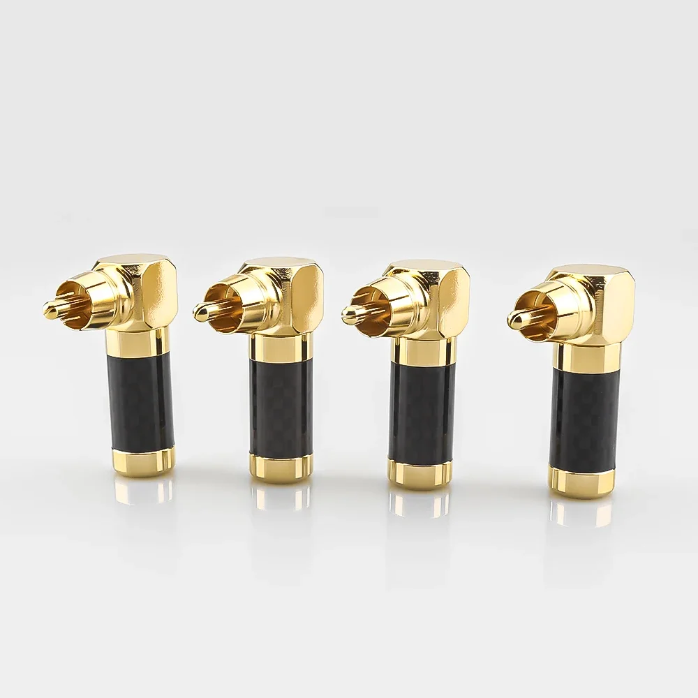4PCS Carbon Fiber Gold Plated RCA Plug Male 90 Degree Adaptor Audio Signal Cable Connector RCA Elbow Hifi Jack