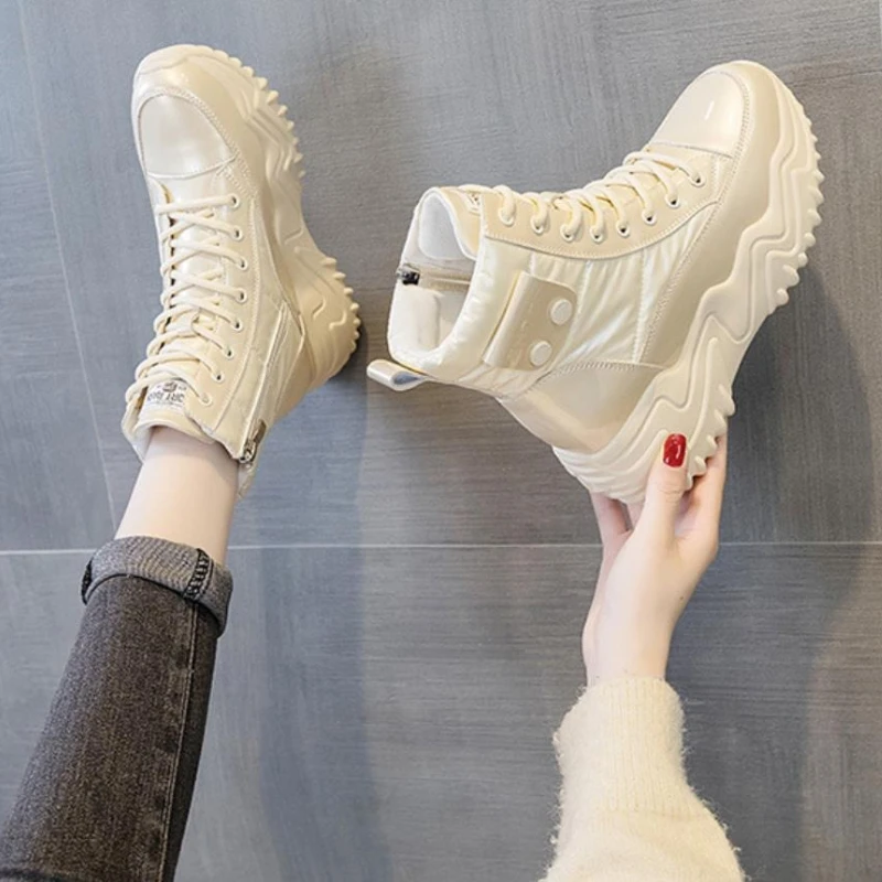 7CM Platform Wedge Sneakers Women ZIP Ankle Booties Genuine Leather Chunky Autumn Winter Plush Warm Fur Comfortable Snow boots - view 4