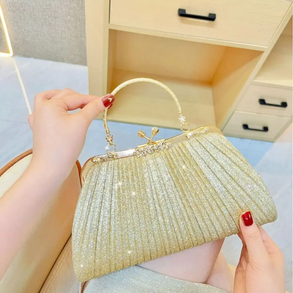 

Glitter Evening Banquet Bag Pleated Large Capacity Shell Pattern Handbag Crossbody Bag Shoulder Bag Ladies Clutch Bag Party