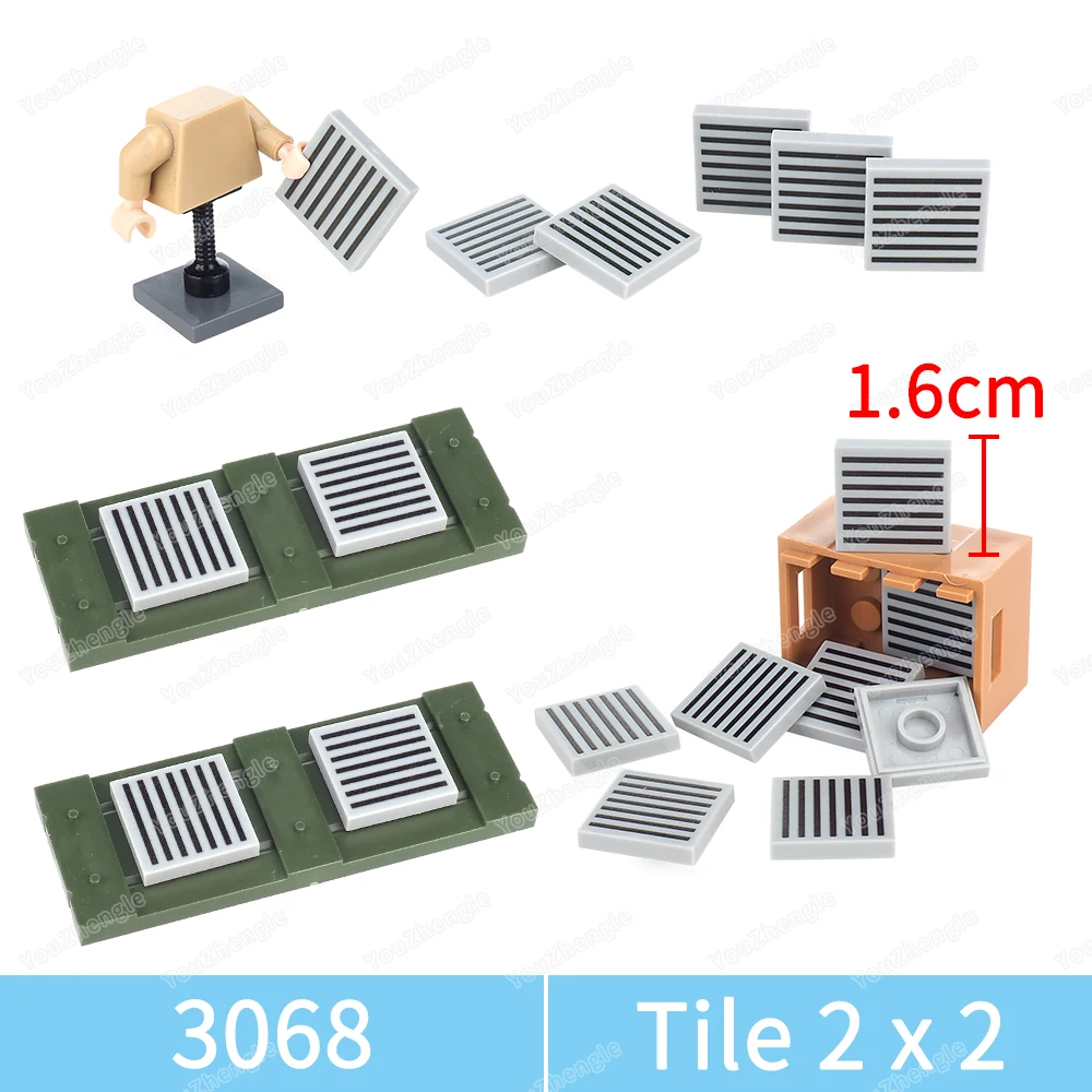 3068p07 Black Grille 7 lines Pattern Building Block 2x2 Tiles Printed MOC figures Military Accessories Scenes Model Gift Boy Toy