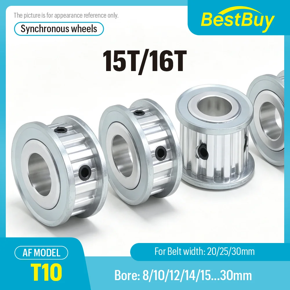 T10 AF Aluminum Alloy Timing Pulley 15T 16T Teeth Synchronous Wheel Belt Width 20/25/30mm Bore 8-30mm Pitch 10mm 1 Piece