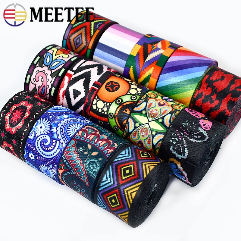 2Meters Meetee 38mm Ethnic Jacquard Ribbon Nylon Webbing for Bag Strap Belt Tape DIY Textile Clothing Decor Sewing Accessories