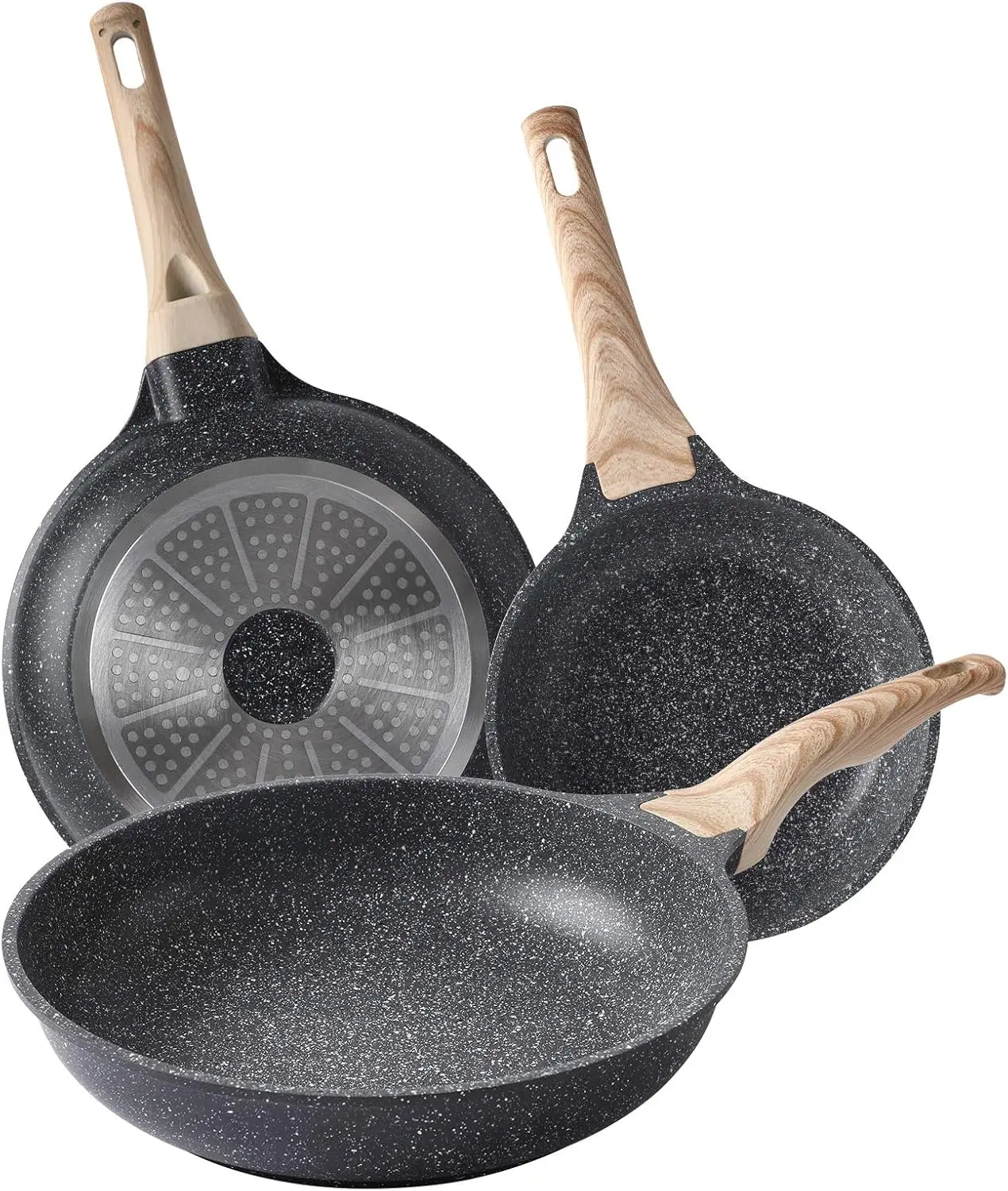 

Frying Pan Skillets 3-Piece Set 8/9.5/11 inch, Granite Coating Omelette Pan, 100% PFOA free Cookware Pan, Non Stick Sto