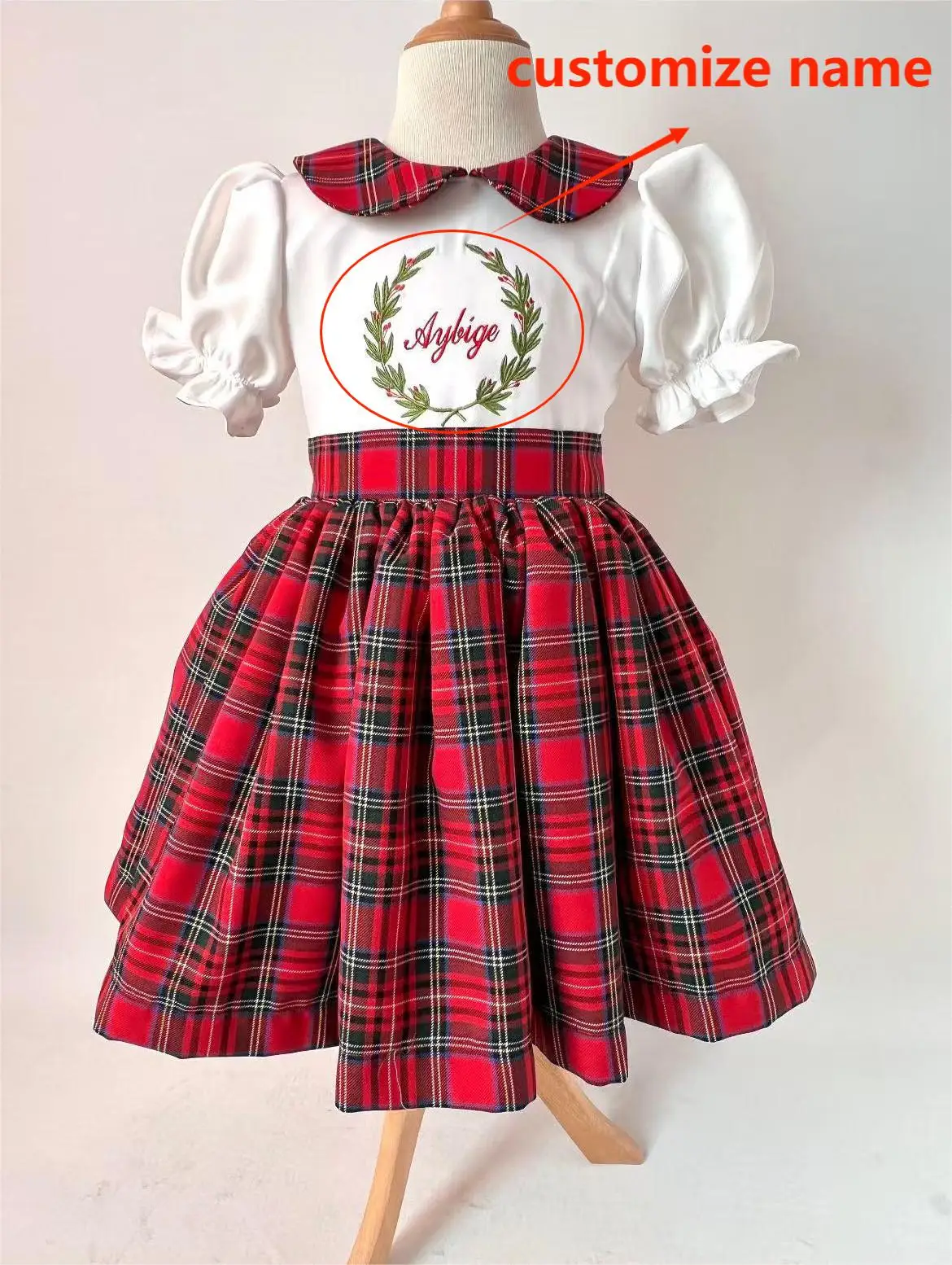 0-12Y Baby Girl Summer Red Plaid Custom Name Vintage Lolita Princess Ball Gown Dress for Birthday Eid Christmas  B340