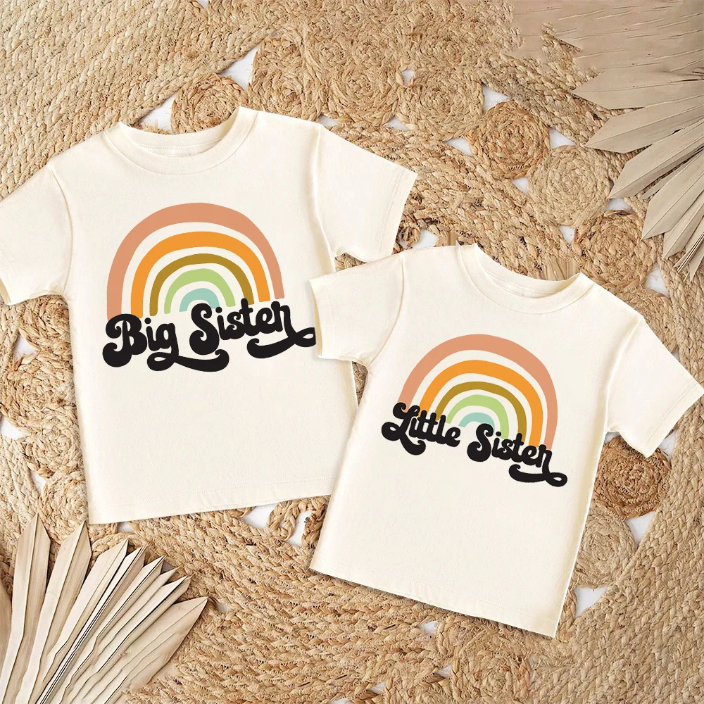 Big Sister Little Sister Rainbow Printed Family Matching Shirt Boys Girls Sibling Tee T-shirt Kids Summer Tops Child Retro Tops