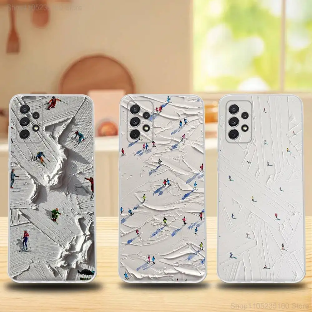 

Snow M-Mountain Skiing Ski For Samsung A30,71,51,S9,10,20,Ultra,FE,Lite, S22,23,21,PIus,Transparent, Phone case Silicone