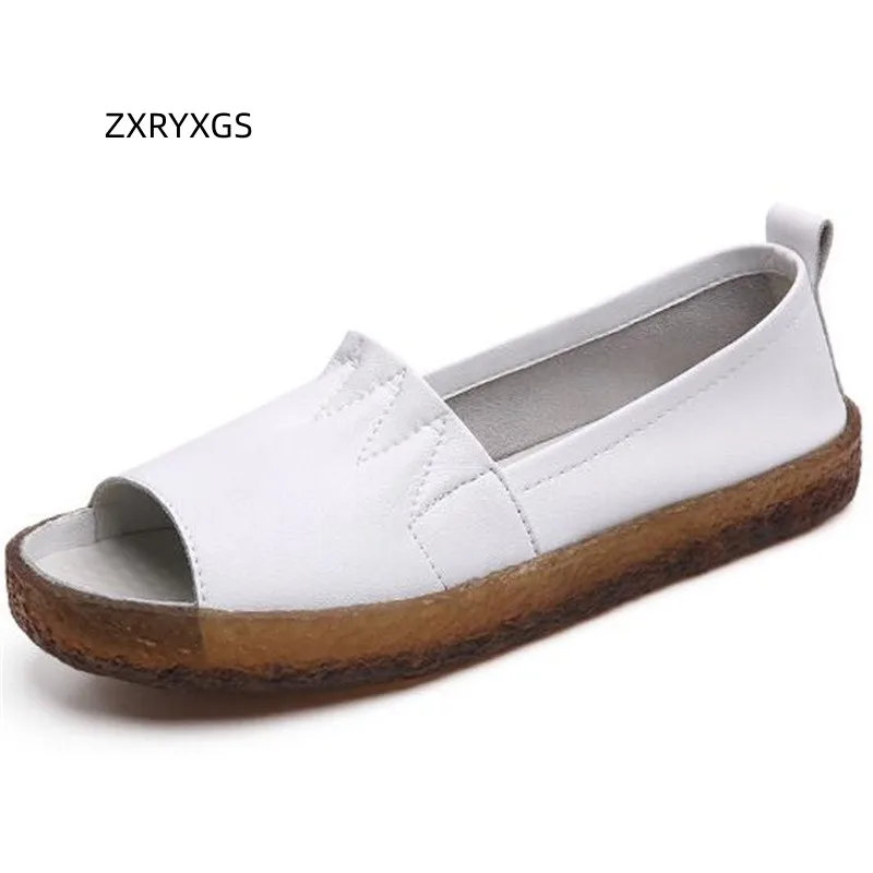 

ZXRYXGS Bestselling Roman Sandals Flat Shoes 2023 Spring Summer Genuine Leather Fish Mouth Shoes Comfort Soft Sole Casual Shoes